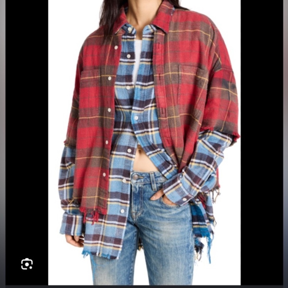 R13 Double Red and Blue Button Down Flannel - Picture 4 of 9